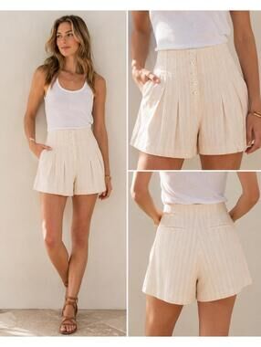 NWT Rebecca Taylor Linen Blend Stripe Pleated Button Shorts size 4. 28.